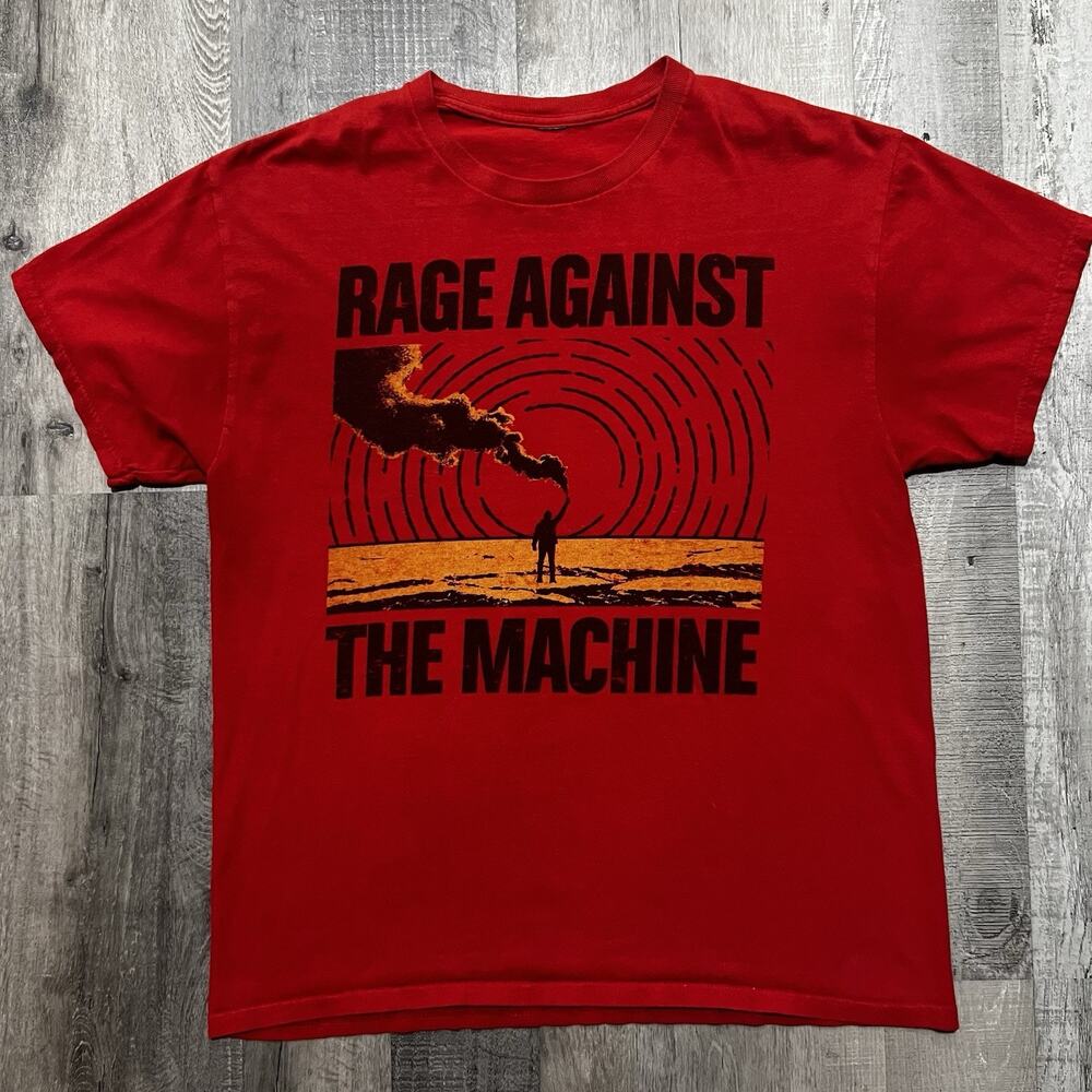Rage Against The Machine Band Tee Red Y2K Smoke Signal Concert Rock T Shirt L